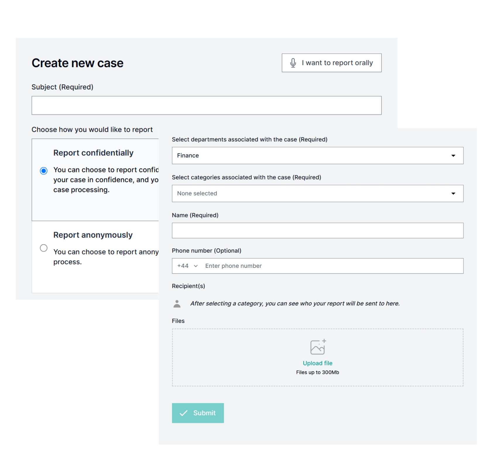 Employee submitting an anonymous workplace concern through the SpeakUp platform